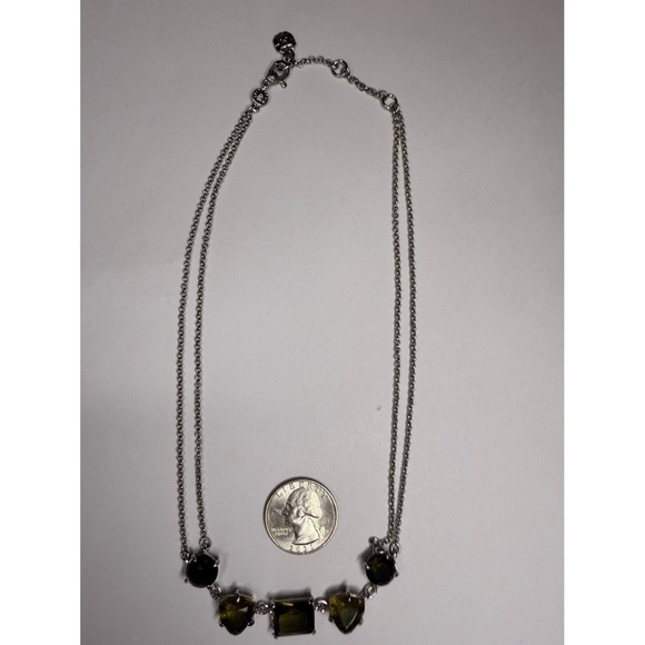 Vintage Signed Monet Silver Tone Bib Necklace Emerald Green Glass Double Strand - Picture 6 of 8